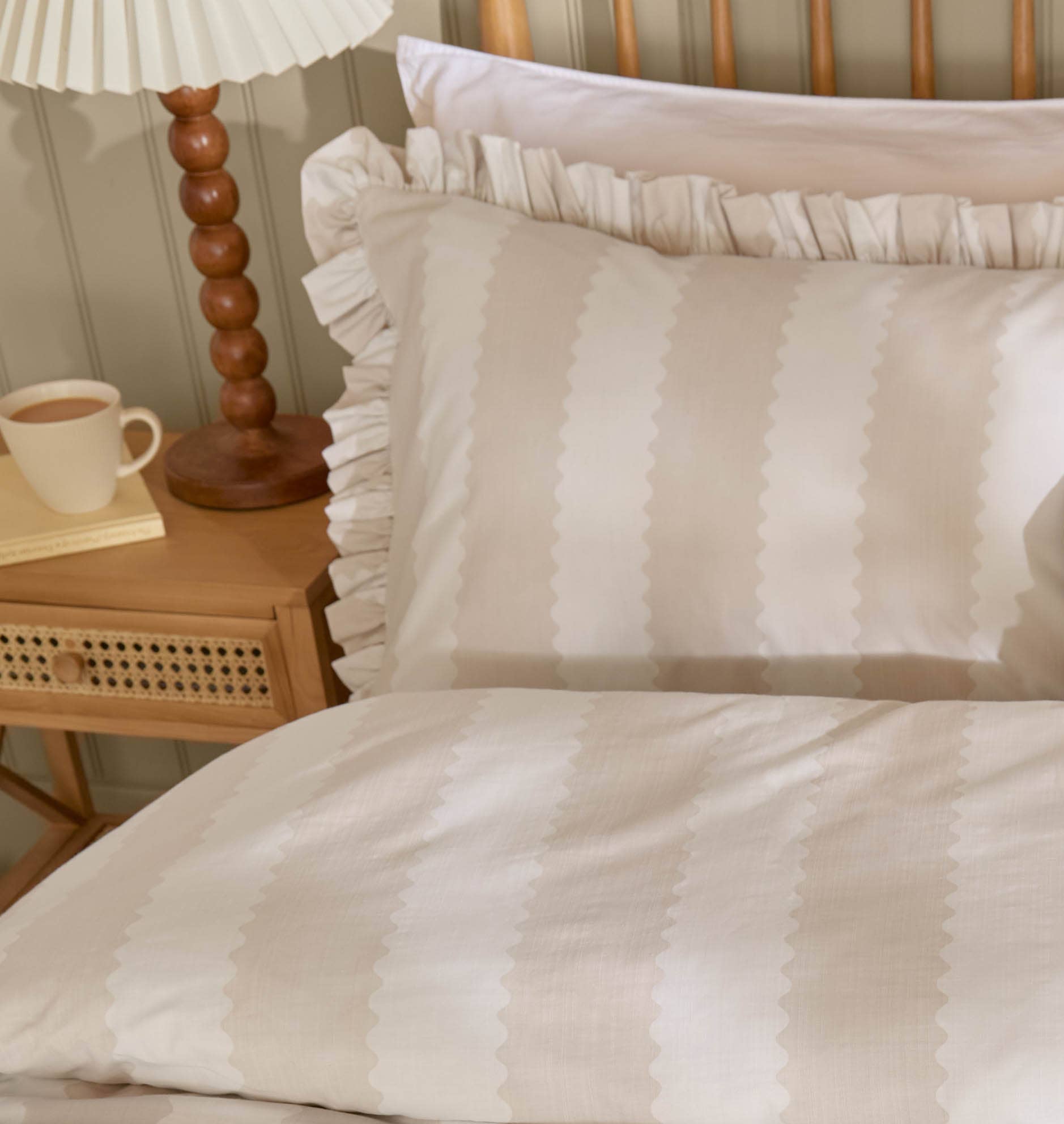 Neutral Stripe Ruffle Duvet Set
