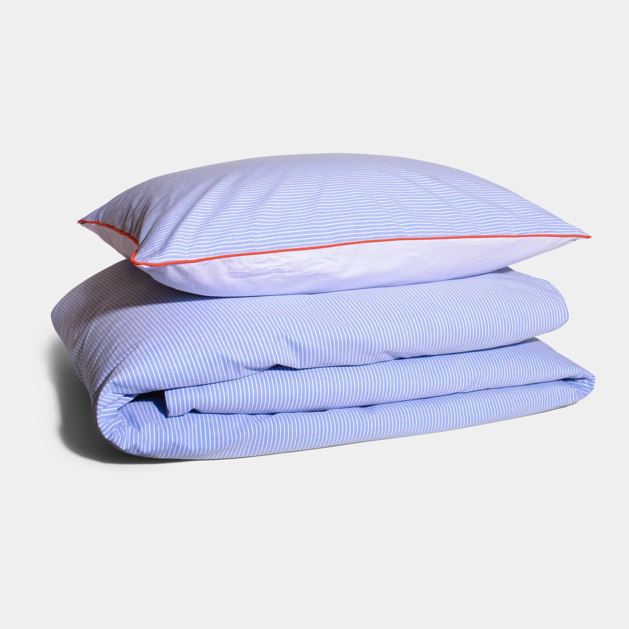Homehagen: 310 TC Cotton percale Duvet cover set- Blue stripe with Orange detail
