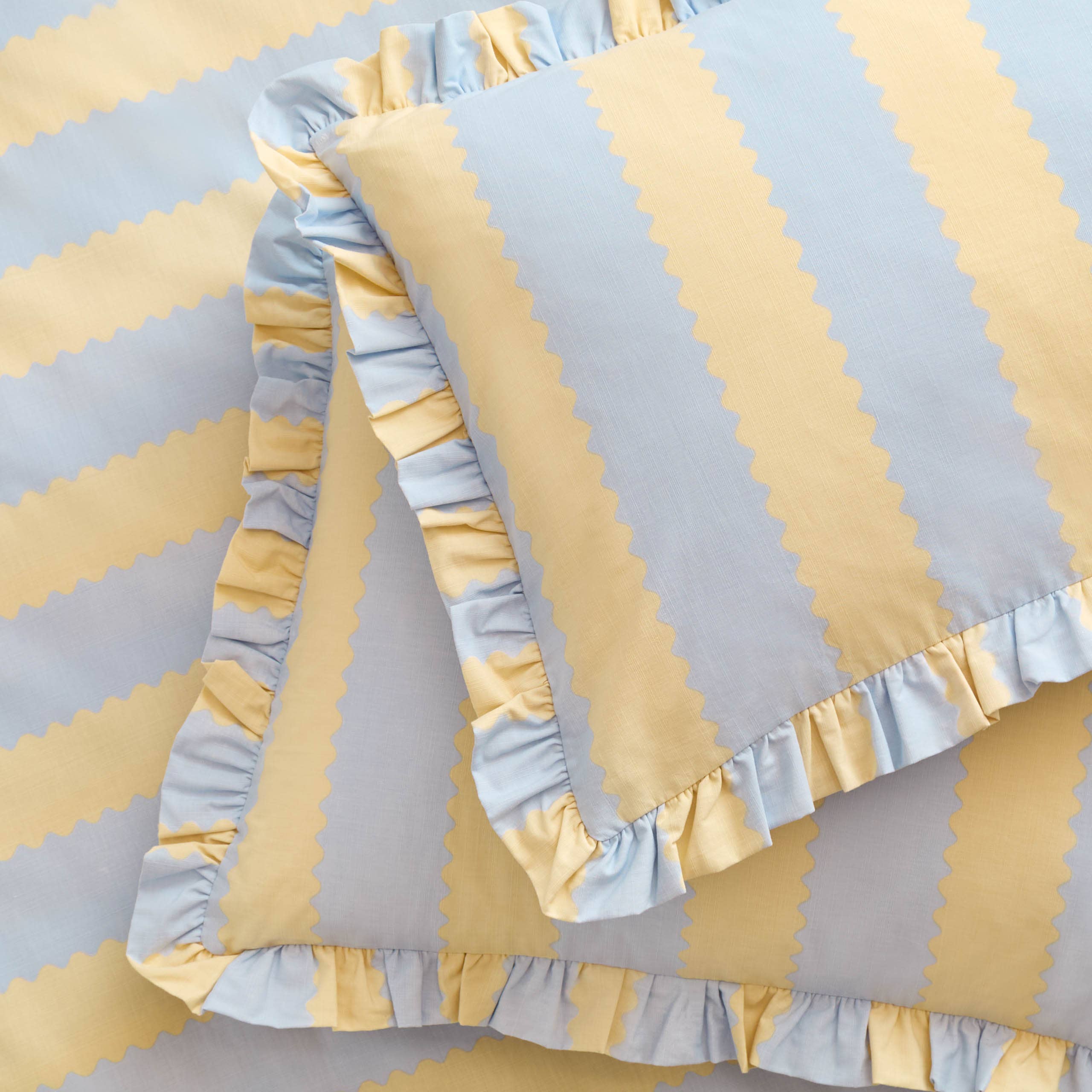 Lemon/Blue Stripe Ruffle Pillowcase Pair