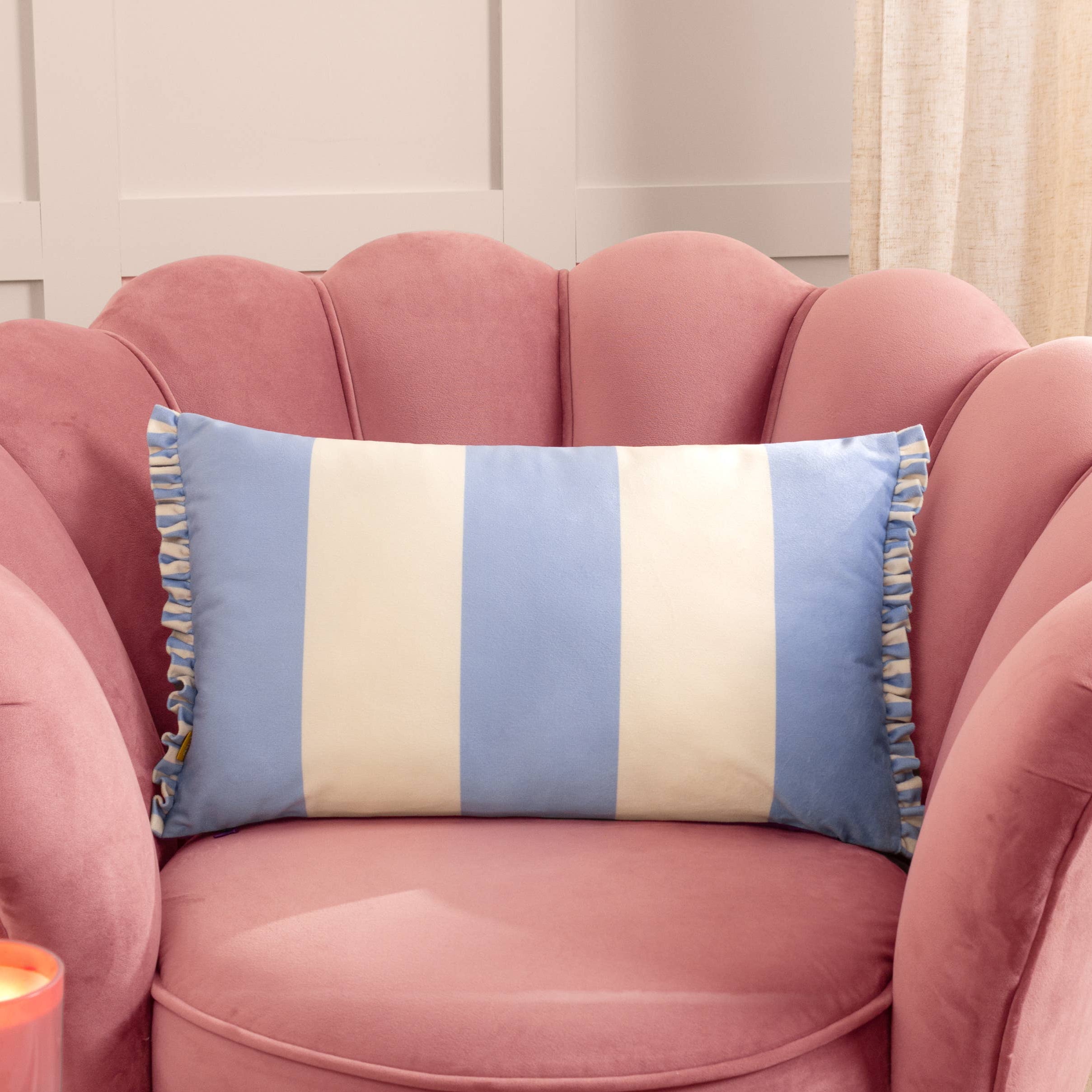 Blue Striped Velvet Cushion Cover
